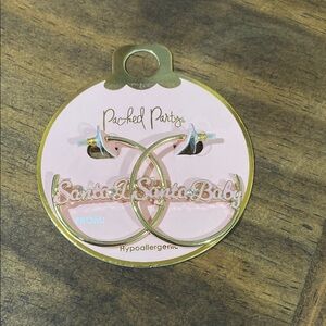 Packed Party Gold and Pink Santa Baby Earrings